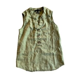 Harvé Benard Pure Linen Olive Green Sleeveless Top Resort Chic Easy Boho Spring‎